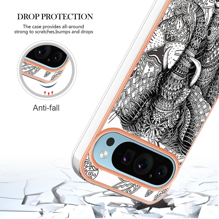 For Google Pixel 9 / 9 Pro Electroplating Dual-side IMD Phone Case(Totem Elephant)