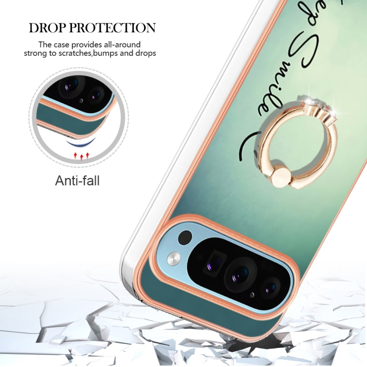 For Google Pixel 9 Pro XL Electroplating Dual-side IMD Phone Case with Ring Holder(Smile)