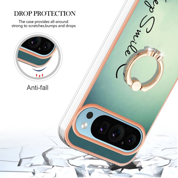 For Google Pixel 9 Pro XL Electroplating Dual-side IMD Phone Case with Ring Holder(Smile)