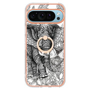 For Google Pixel 9 Pro XL Electroplating Dual-side IMD Phone Case with Ring Holder(Totem Elephant)