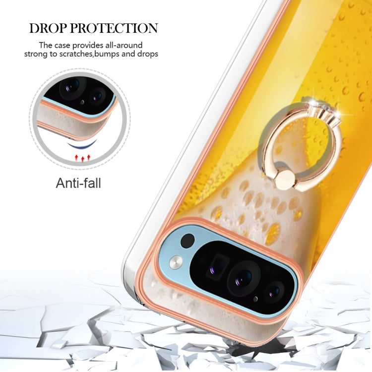 For Google Pixel 9 Pro XL Electroplating Dual-side IMD Phone Case with Ring Holder(Draft Beer)