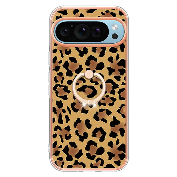 For Google Pixel 9 / 9 Pro Electroplating Dual-side IMD Phone Case with Ring Holder(Leopard Print)