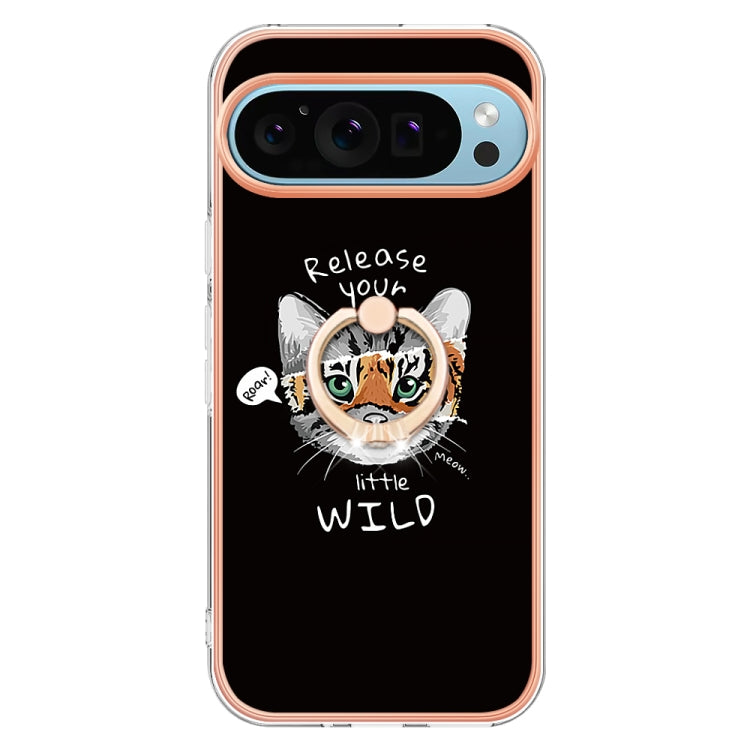 For Google Pixel 9 / 9 Pro Electroplating Dual-side IMD Phone Case with Ring Holder(Natural Growth)