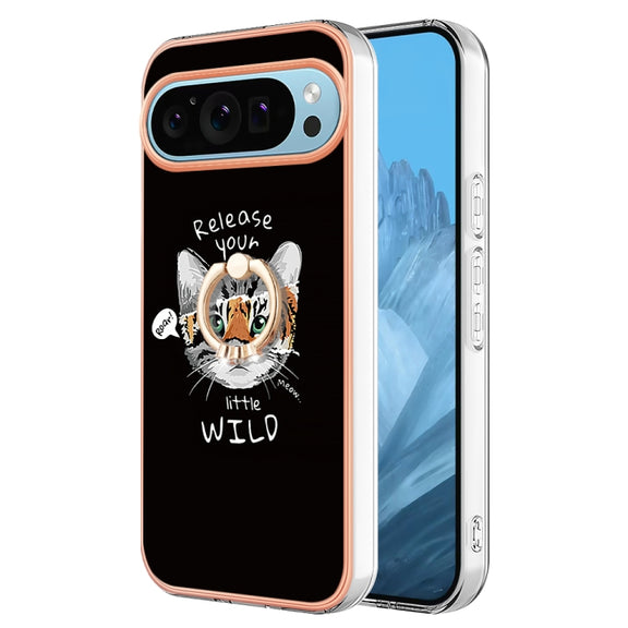 For Google Pixel 9 / 9 Pro Electroplating Dual-side IMD Phone Case with Ring Holder(Natural Growth)