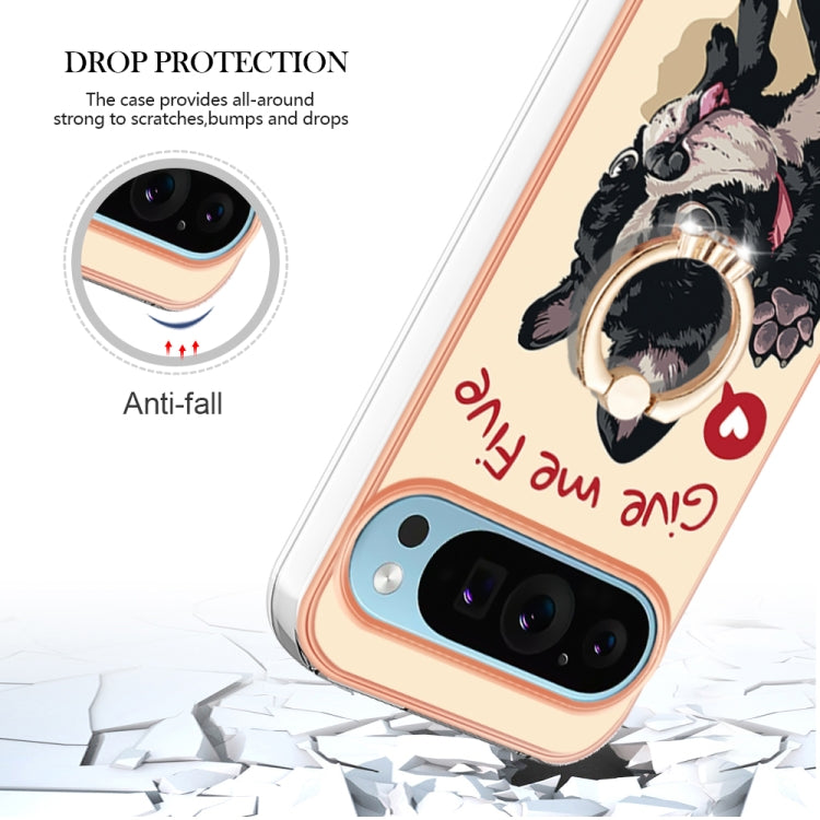 For Google Pixel 9 / 9 Pro Electroplating Dual-side IMD Phone Case with Ring Holder(Lucky Dog)