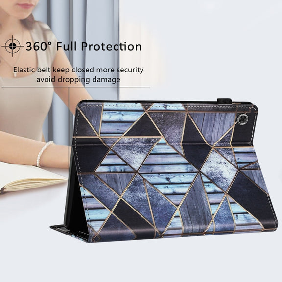 For Lenovo M10 Plus Sewing Litchi Texture Smart Leather Tablet Case(Marble)
