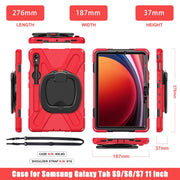 For Samsung Galaxy Tab S9 / S8 / S7 Silicone Hybrid PC Tablet Case with Holder & Shoulder Strap(Red)