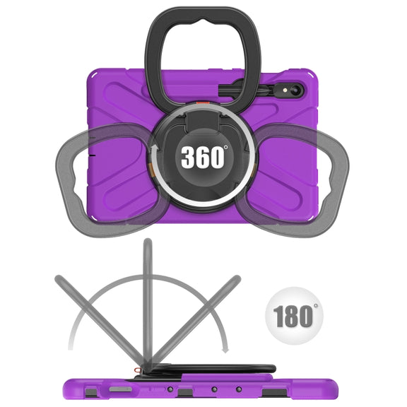 For Samsung Galaxy Tab S9 / S8 / S7 Silicone Hybrid PC Tablet Case with Holder & Shoulder Strap(Purple)