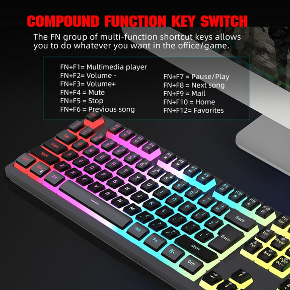 HXSJ L200 Wired RGB Backlit Keyboard 104 Pudding Key Caps(White)