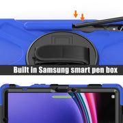 For Galaxy Tab S10 FE / S9 FE / S9 / S8 / S7 Rotatable Kickstand Grip Heavy Duty Hard Rugged Tablet Case(Blue)