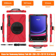For Samsung Galaxy Tab S9+ / S8+ Rotatable Kickstand Grip Heavy Duty Hard Rugged Tablet Case(Red)
