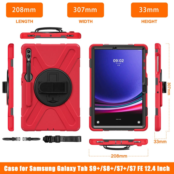 For Samsung Galaxy Tab S9+ / S8+ Rotatable Kickstand Grip Heavy Duty Hard Rugged Tablet Case(Red)