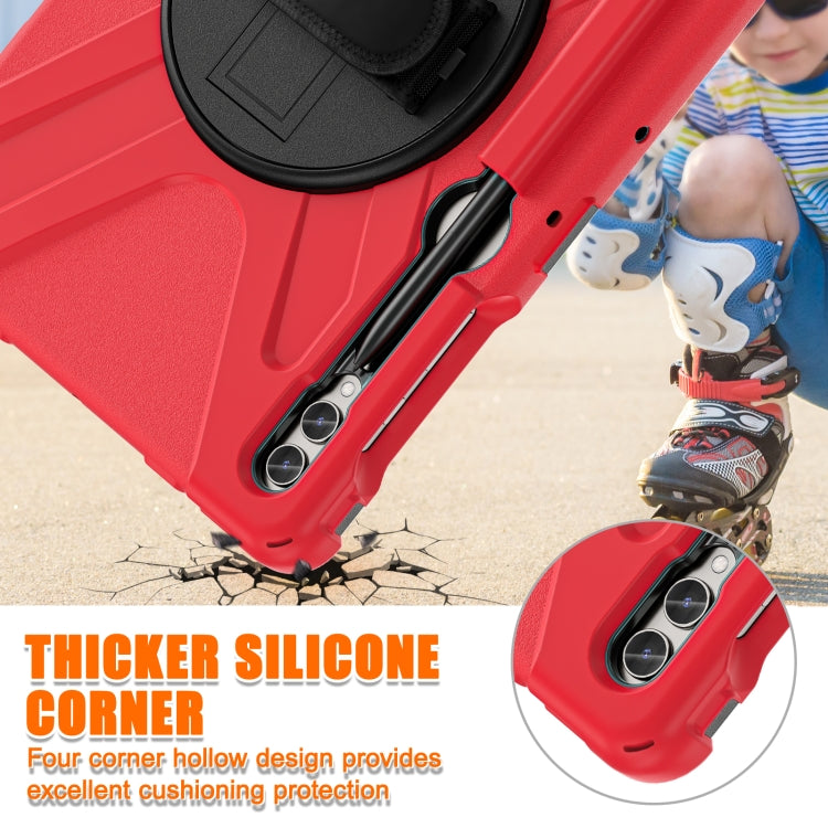 For Samsung Galaxy Tab S9+ / S8+ Rotatable Kickstand Grip Heavy Duty Hard Rugged Tablet Case(Red)