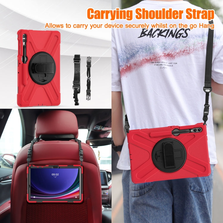 For Samsung Galaxy Tab S9+ / S8+ Rotatable Kickstand Grip Heavy Duty Hard Rugged Tablet Case(Red)
