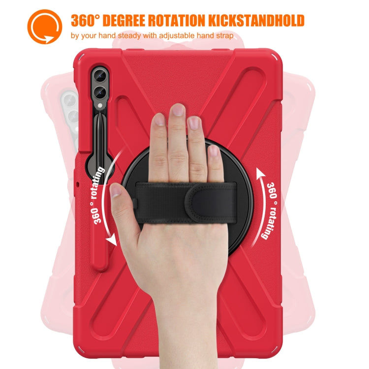 For Samsung Galaxy Tab S9+ / S8+ Rotatable Kickstand Grip Heavy Duty Hard Rugged Tablet Case(Red)