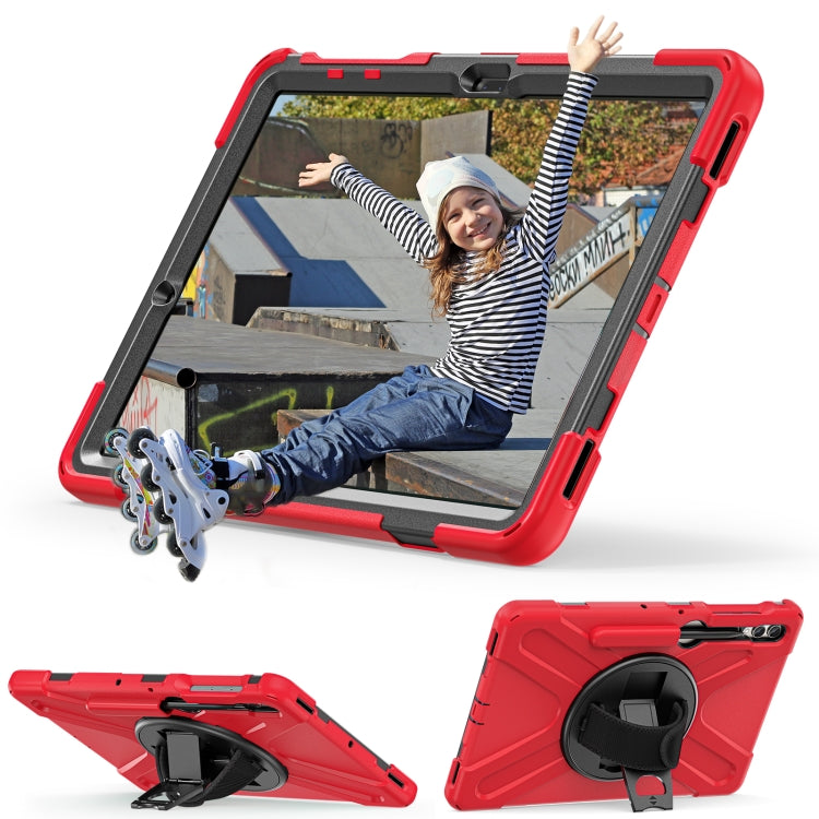 For Samsung Galaxy Tab S9+ / S8+ Rotatable Kickstand Grip Heavy Duty Hard Rugged Tablet Case(Red)