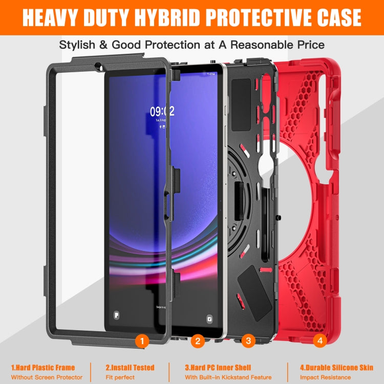 For Samsung Galaxy Tab S9+ / S8+ Rotatable Kickstand Grip Heavy Duty Hard Rugged Tablet Case(Red)