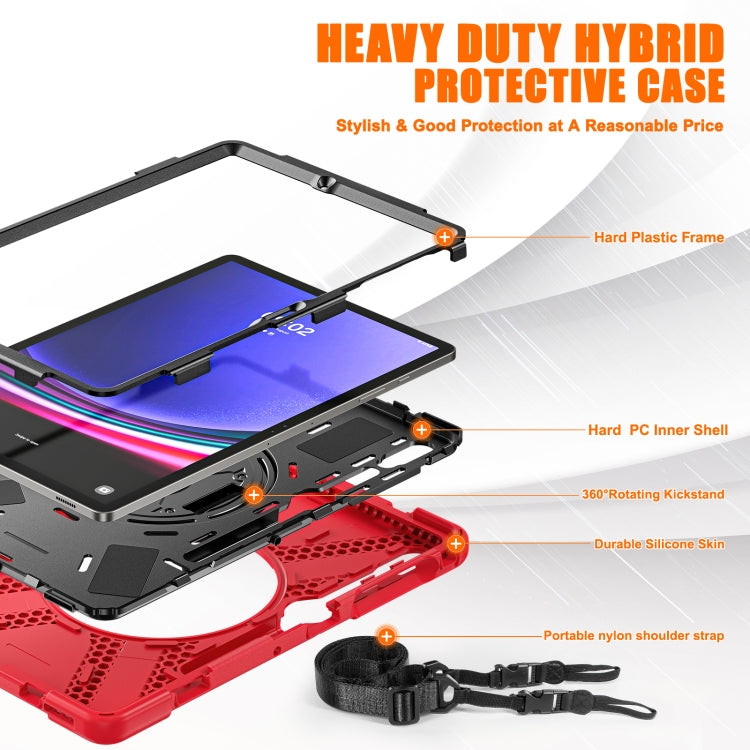 For Samsung Galaxy Tab S9+ / S8+ Rotatable Kickstand Grip Heavy Duty Hard Rugged Tablet Case(Red)