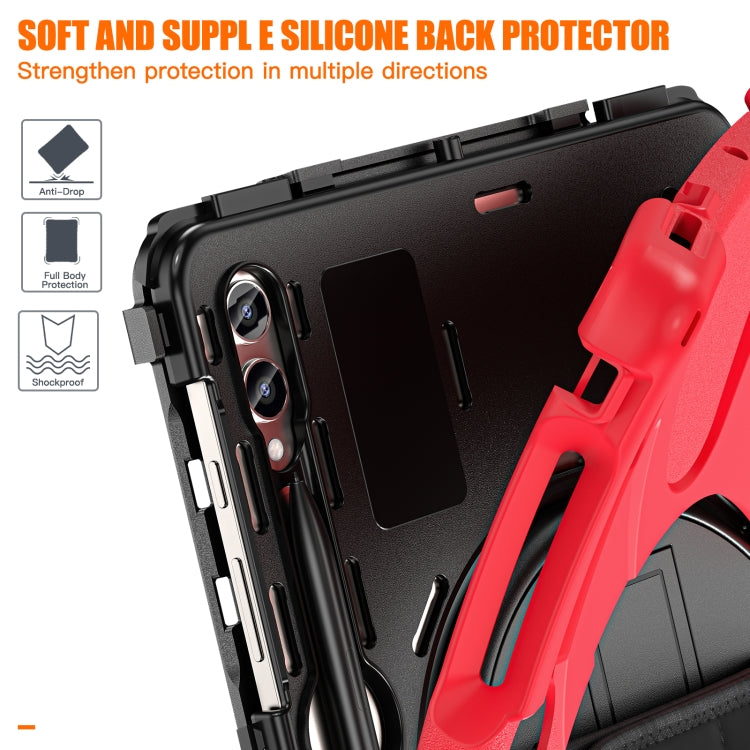 For Samsung Galaxy Tab S9+ / S8+ Rotatable Kickstand Grip Heavy Duty Hard Rugged Tablet Case(Red)