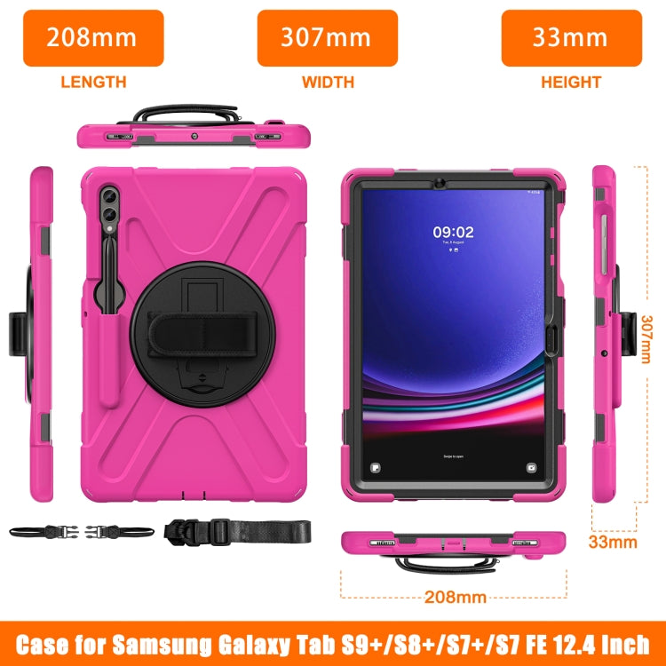 For Samsung Galaxy Tab S9+ / S8+ Rotary Handle Grab TPU + PC Tablet Case(Rose Red)