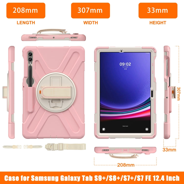 For Samsung Galaxy Tab S9+ / S8+ Rotary Handle Grab TPU + PC Tablet Case(Pink)