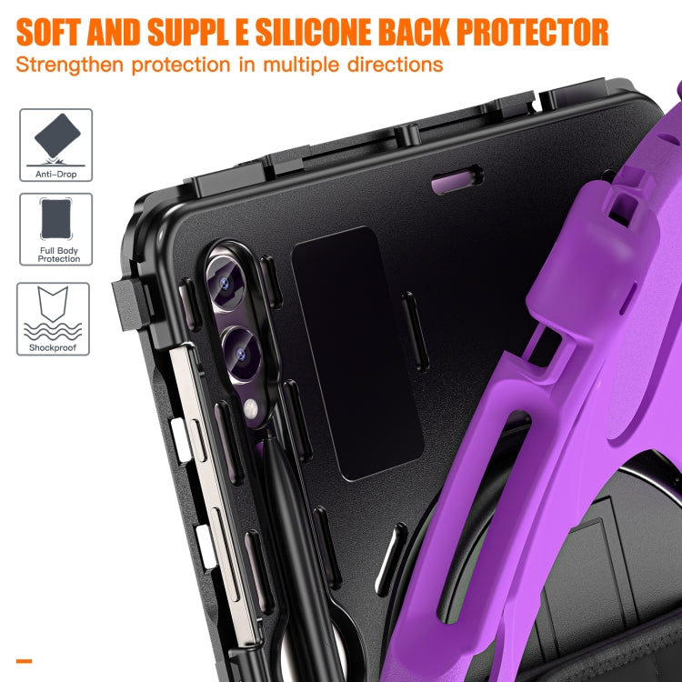 For Samsung Galaxy Tab S9+ / S8+ Rotatable Kickstand Grip Heavy Duty Hard Rugged Tablet Case(Purple)