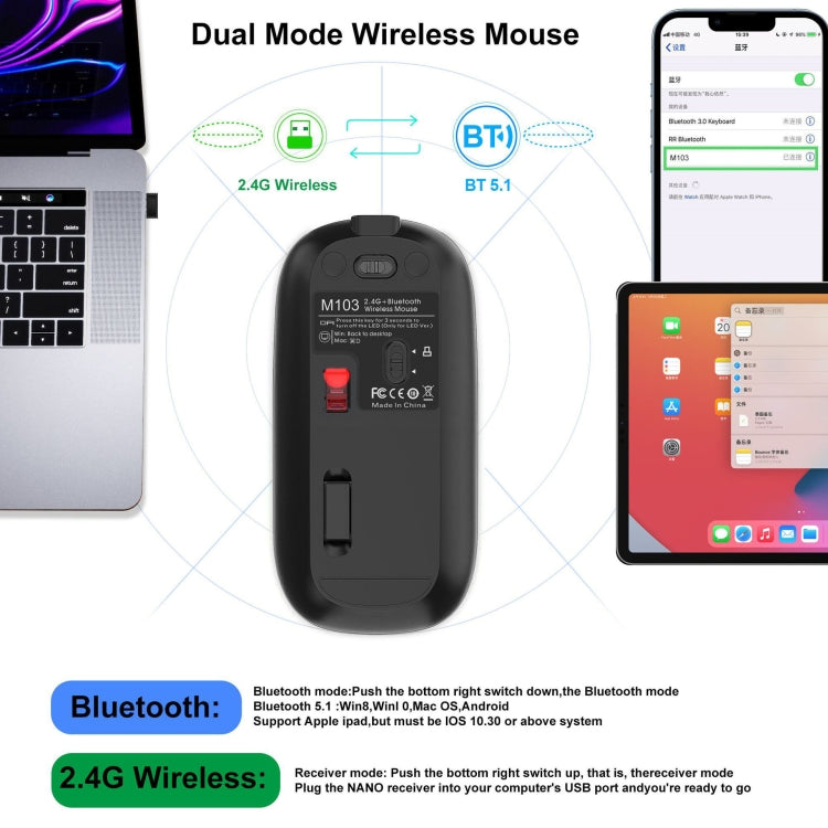 HXSJ M103 1600DPI 2.4GHz Wireless Rechargeable Mouse(Grey)