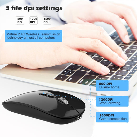 HXSJ M103 1600DPI 2.4GHz Wireless Rechargeable Mouse(Grey)
