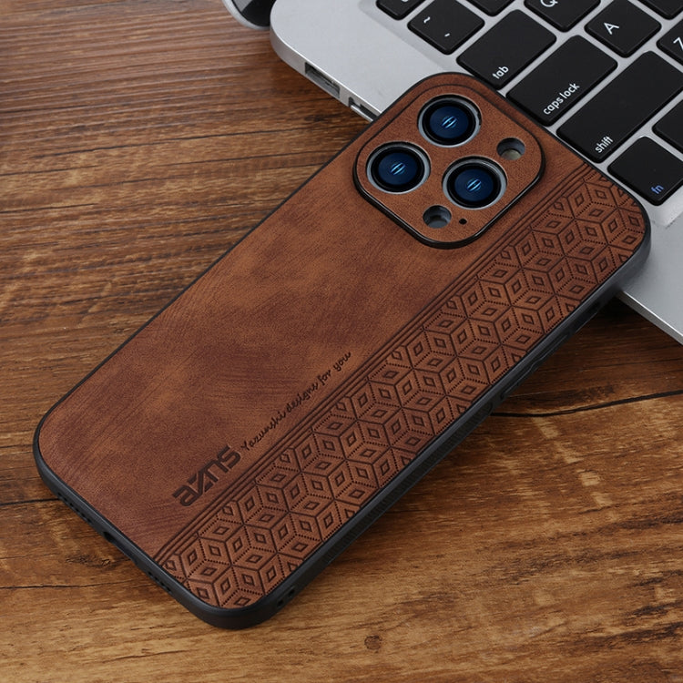 For iPhone 15 Pro Max AZNS 3D Embossed Skin Feel Phone Case(Brown)
