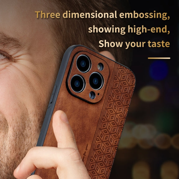 For iPhone 15 Pro Max AZNS 3D Embossed Skin Feel Phone Case(Brown)
