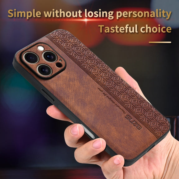 For iPhone 16 Pro AZNS 3D Embossed Skin Feel Phone Case(Brown)