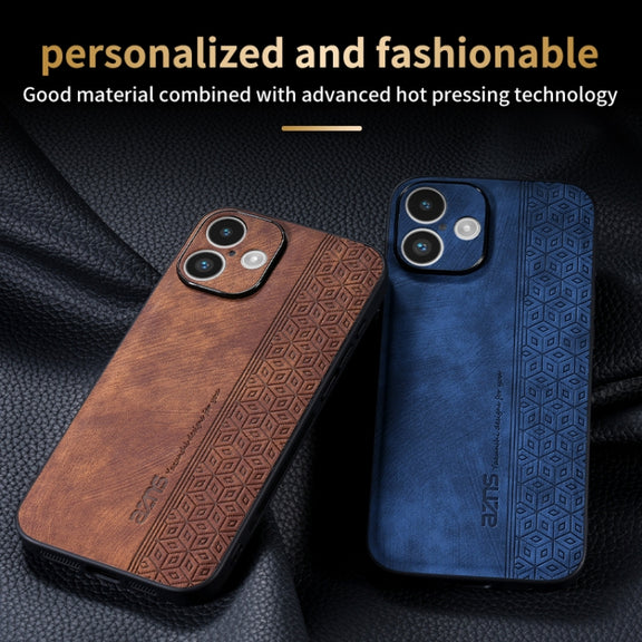 For iPhone 16 Plus AZNS 3D Embossed Skin Feel Phone Case(Brown)
