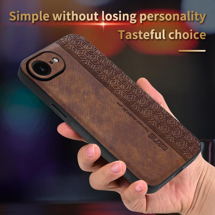 For iPhone 16e AZNS 3D Embossed Skin Feel Phone Case(Brown)