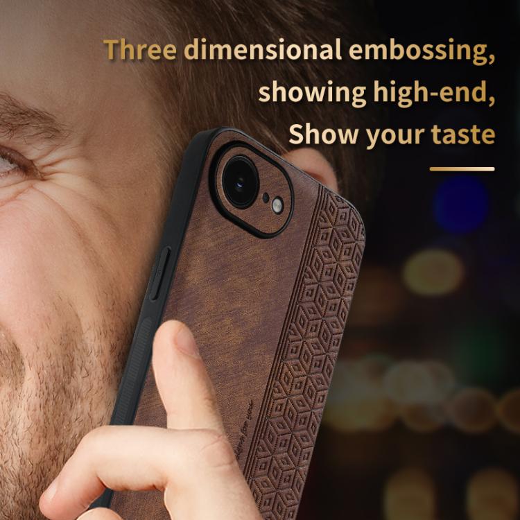 For iPhone 16e AZNS 3D Embossed Skin Feel Phone Case(Brown)