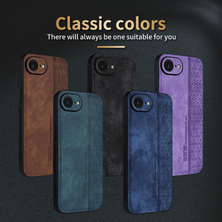 For iPhone 16e AZNS 3D Embossed Skin Feel Phone Case(Brown)