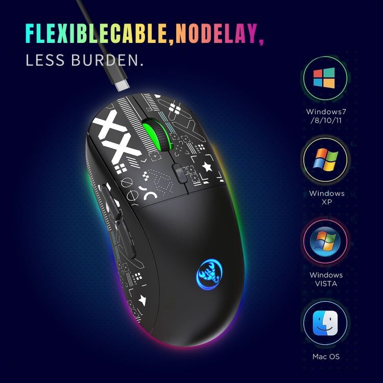 HXSJ T90 RGB Light Three-mode Wireless Gaming Mouse(Black)
