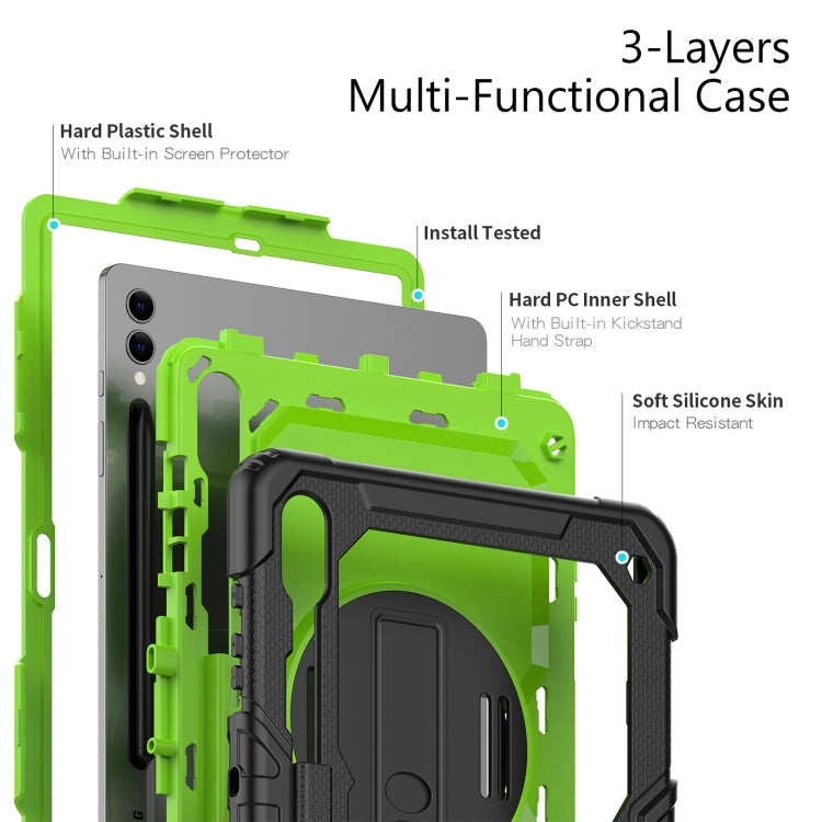 For Samsung Galaxy Tab S10+ / S9+ / S9 FE+ Silicone + PC Tablet Case(Black+Yellow Green)