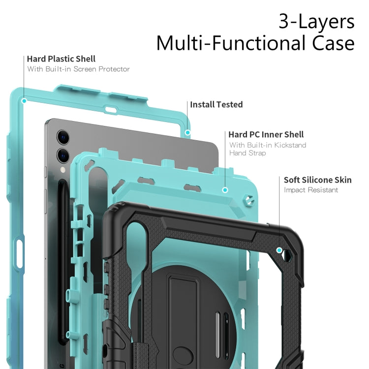 For Samsung Galaxy Tab S10+ / S9+ / S9 FE+ Silicone Hybrid PC Tablet Protective Case(Black+Light Blue)