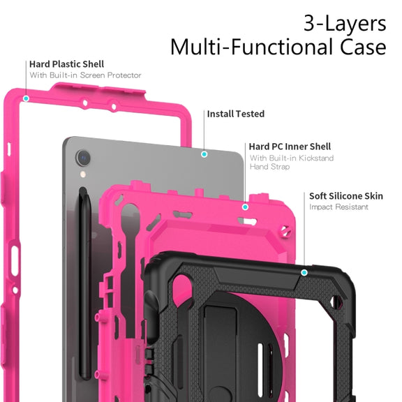 For Samsung Galaxy Tab S9 / S9 FE Silicone + PC Tablet Case(Black+Rose Red)