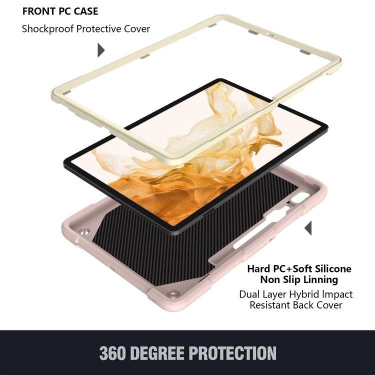 For Samsung Galaxy Tab S9 Butterfly Kickstand Heavy Duty Hard Rugged Tablet Case(Beige+Rose Pink)