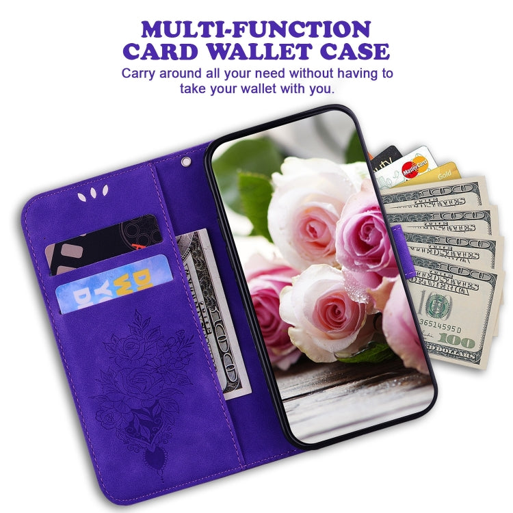 For Honor Magic6 Pro Butterfly Rose Embossed Leather Phone Case(Purple)