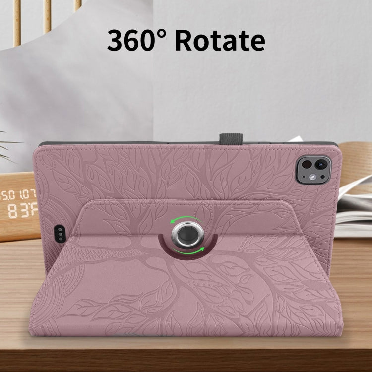 For iPad Pro 11 2024 Tree Life Embossed Rotation Leather Smart Tablet Case(Rose Gold)