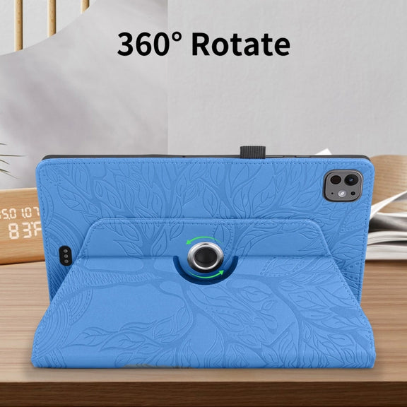 For iPad Pro 11 2024 Tree Life Embossed Rotation Leather Smart Tablet Case(Blue)