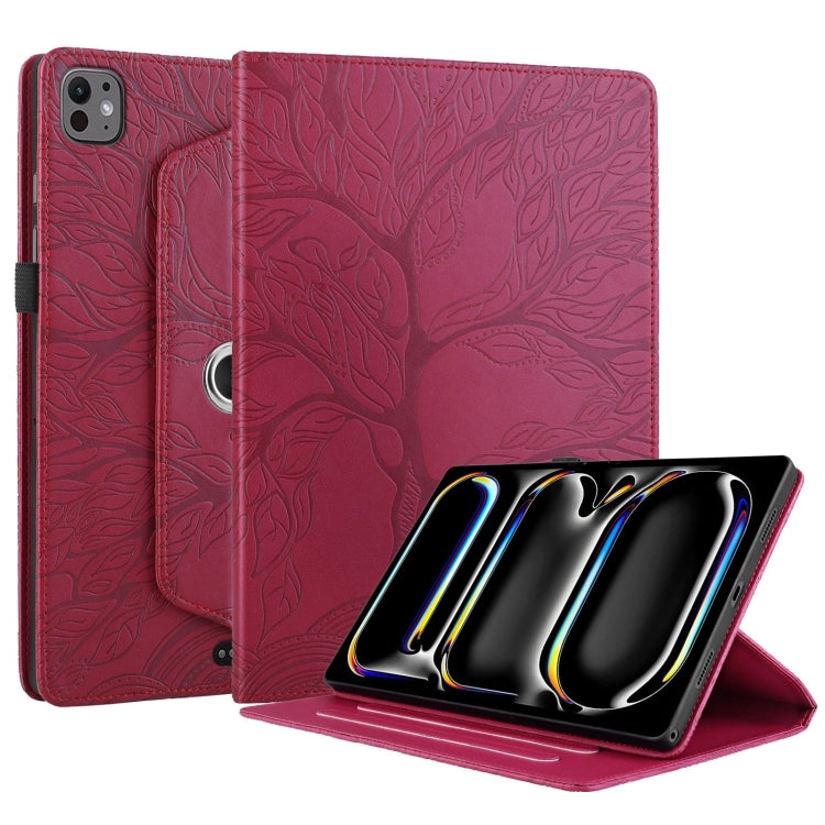 For iPad Pro 13 2024 Tree Life Embossed Rotation Leather Smart Tablet Case(Red)