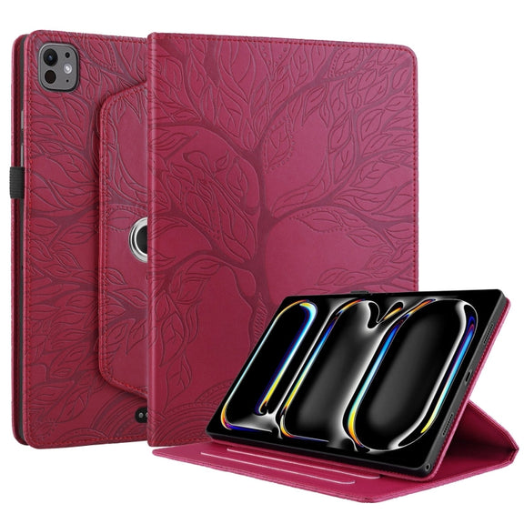 For iPad Pro 13 2024 Tree Life Embossed Rotation Leather Smart Tablet Case(Red)