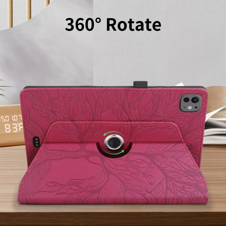 For iPad Pro 13 2024 Tree Life Embossed Rotation Leather Smart Tablet Case(Red)