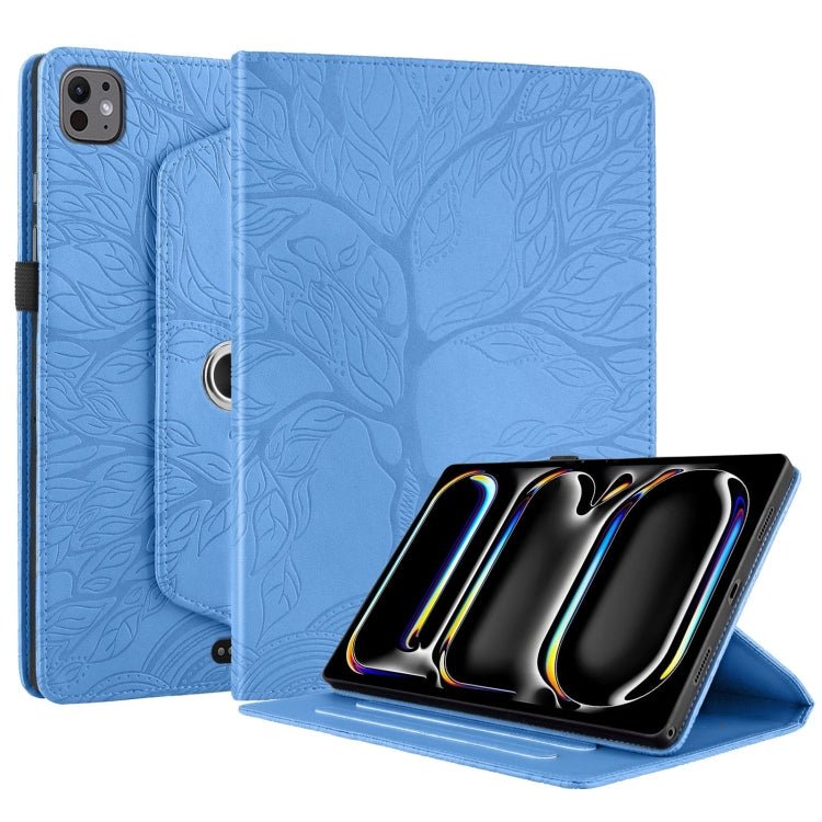 For iPad Pro 13 2024 Tree Life Embossed Rotation Leather Smart Tablet Case(Blue)