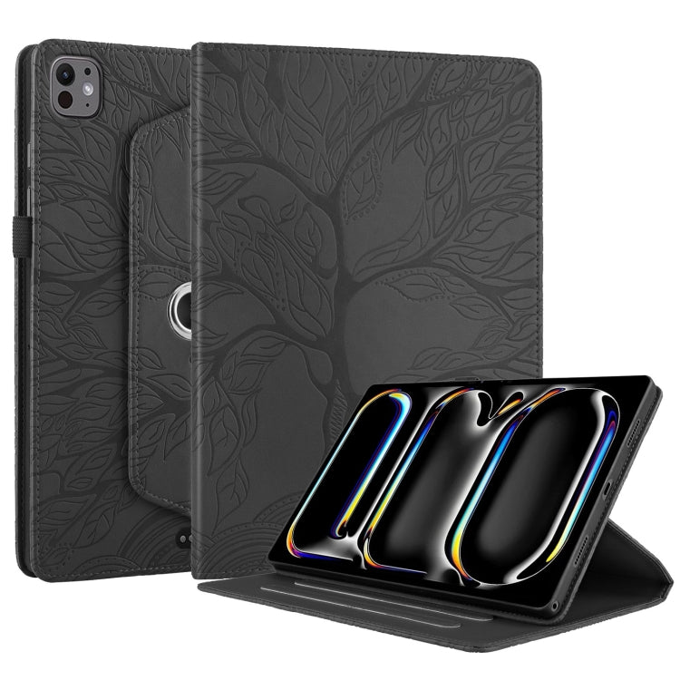 For iPad Pro 13 2024 Tree Life Embossed Rotation Leather Smart Tablet Case(Black)