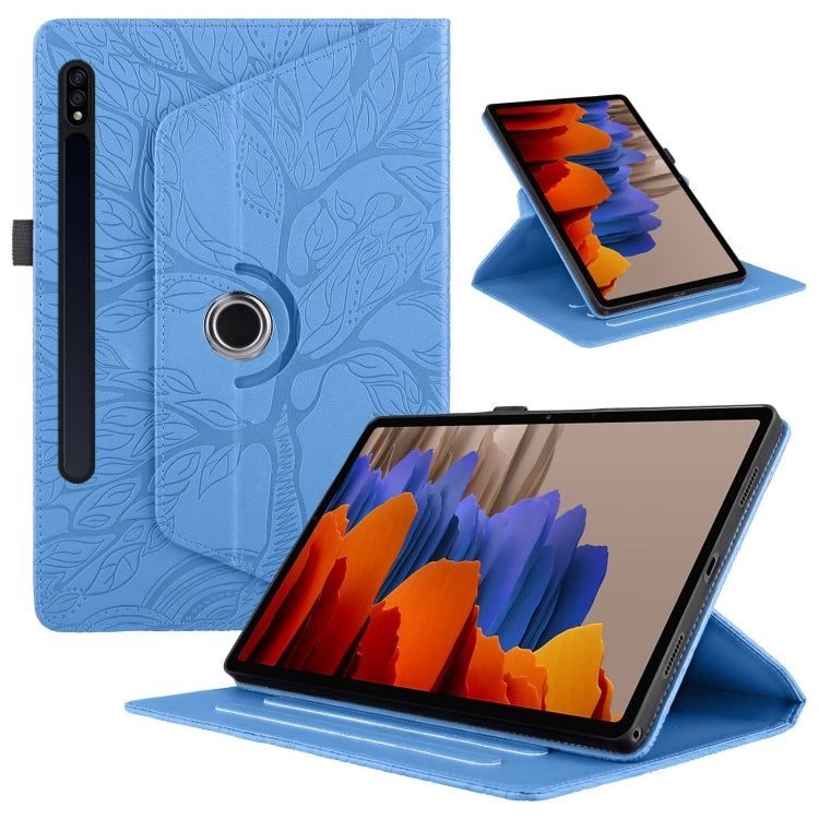 For Samsung Galaxy Tab S10 / S8 / S7 Tree Life Embossed Rotation Leather Tablet Case(Blue)