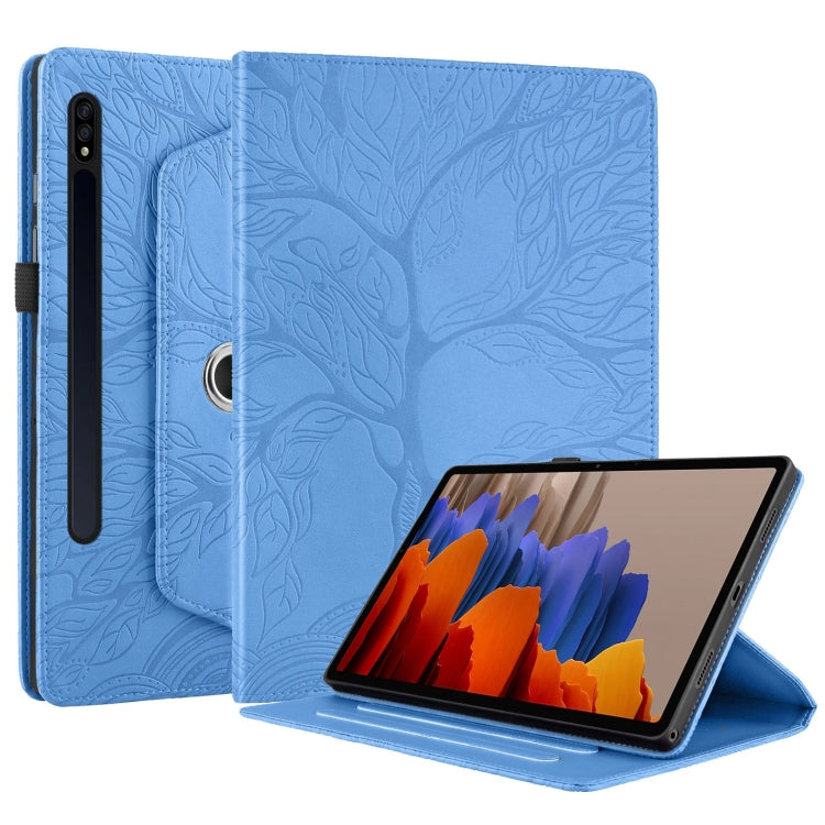For Samsung Galaxy Tab S10 / S8 / S7 Tree Life Embossed Rotation Leather Tablet Case(Blue)
